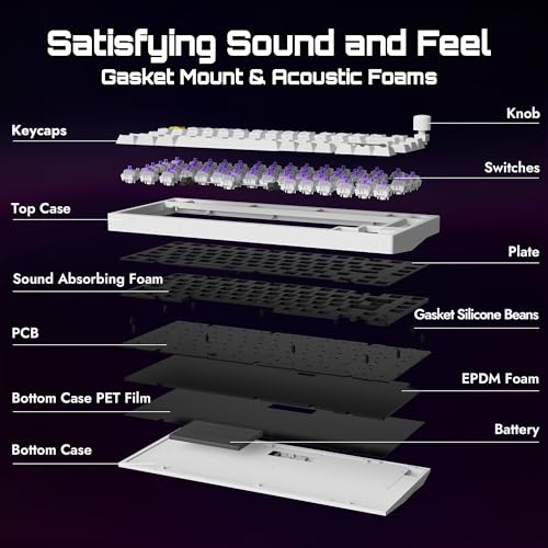 LEMOKEY P1 HE 75% Wireless Custom Mechanical Gaming Keyboard with Gateron Double-Rail Magnetic Switches Knob Version, QMK 2.4 GHz Bluetooth 5.2 RGB Backlight Compatible with Mac Windows Linux - White - color: Shine-Through-White