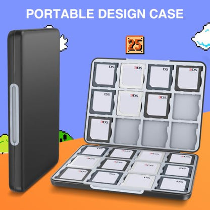HEIYING 3DS Card Case with 24 Precise Slots for DS 2DS 3DS Game Card | Portable Game Card Case, Hard ABS Shell with Soft Silicone Lining, Precise Card Slots,Magnetic Closure for Easy Access - color: Black