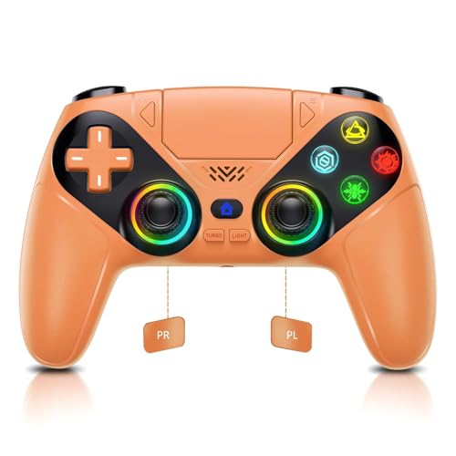 Dinosoo RGB Wireless Controller for P-5 PC, Bluetooth Turbo, Macro, Dynamic Vibration, 6-Axis Motion Control, 3.5mm Audio Jack, Speaker - color: Orange