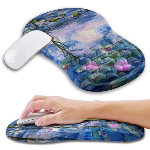 Ergonomic Mouse Pad Wrist Support with Memory Foam Massage Bulge, Carpal Tunnel Pain Relief Mousepad Wrist Rest for Mouse(12x8 inch, Lotus Pond) - color: Kg035-lotus Pond