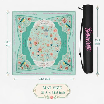 Mahjong Mat 31.5x31.5 Inch, Non-Slip Rubber 3mm American Mahjong Mat with Rules, Lantern Hand-Painted Look Noise Reducing Game Neoprene Mat for Table (Floral Lantern) - color: Floral Lantern