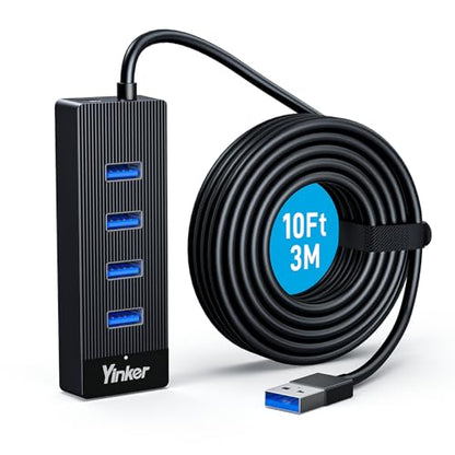 USB 3.0 Hub Long Cable 10FT, 4 Port USB Extension Data Cable USB Dock Extender for Desktop PC Laptop Mac, Windows, 5Gbps - size: 10 FT