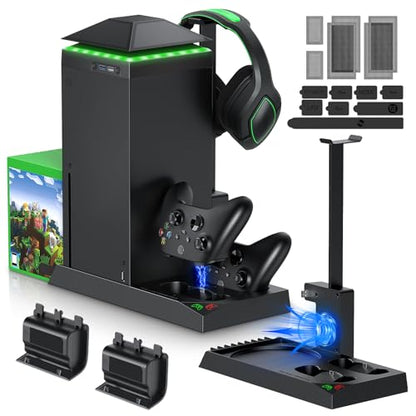 MENEEA Cooling Fan Dust Proof for Xbox Series X Console with Colorful Light Strip, Charging Stand with Cooling Fan for Xbox Series X Console and Controller