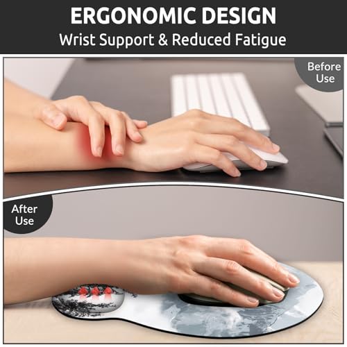KONVINIT Ergonomic Mouse Pad with Wrist Rest, Small Mousepad with Non-Slip Rubber Base and Smooth Surface, Grey Mouse Pads for Desk, Office Desk Accessories - color: Grey Mountains