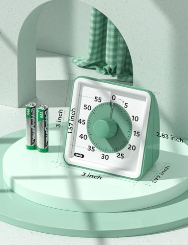 LIORQUE Visual Timer for Kids, 60 Minute Countdown Timer, Green | Non-Ticking, 3 Volume Levels, Timer for Classroom Kitchen Office ADHD, 2 AAA Batteries Included - color: Green