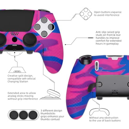 PlayVital 3D Studded Edition Anti-Slip Silicone Cover Case for ps5 Edge Controller, Soft Rubber Protector Skin for ps5 Edge Wireless Controller with 6 Thumb Grip Caps - Pink & Purple & Blue - color: Pink & Purple & Blue