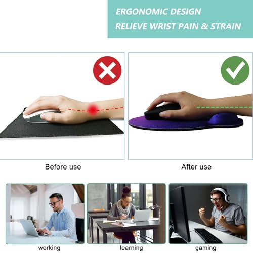 Mouse Pad with Wrist Support, Ergonomic Mouse Pad with Memory Foam Wrist Rest Cushion, Non-Slip Rubber Base Gaming Mice Pad for Home Office Computer Laptop, Purple Marble - color: Purple marble