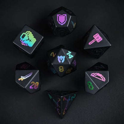 UDIXI Obsidian Gemstone Dice Set D&D Stone DND Dice Set for Tabletop Games | Natural Stone, Premium Gift Box, DM Gift, for Dungeons and Dragons Role Playing Games - color: Obsidian (Pixel Art)