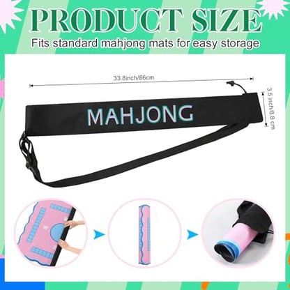 34 Inch Long Mahjong Mat Bag Cute Double Strapped Canvas Drawstring Mahjong Holder Lightweight Outdoor Carrying Bag for Board Games Travel Storage-Mat Not Include(Black,1 Pc) - color: Black, style: Soild