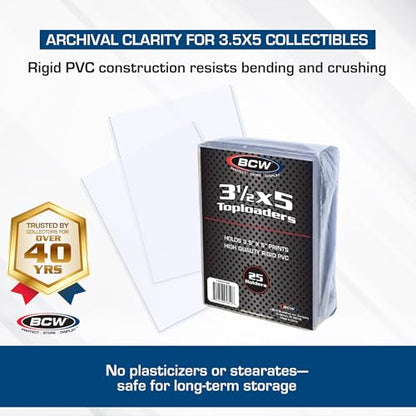 BCW 3.5x5 Topload Holder - 25 Pack | Premium Rigid Plastic Protector Case for Trading Cards, Index Cards, and Photos | Perfect Fit for Transformer TCG, Magic: The Gathering, and More