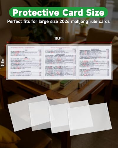 2026 Mahjong Card Protector Set (4 Pack), Crystal Clear Plastic Sleeves Fits Large Print Scorecard (6 1/8" x 4 3/4"), Durable Transparent Cover Holder for American Mahjong