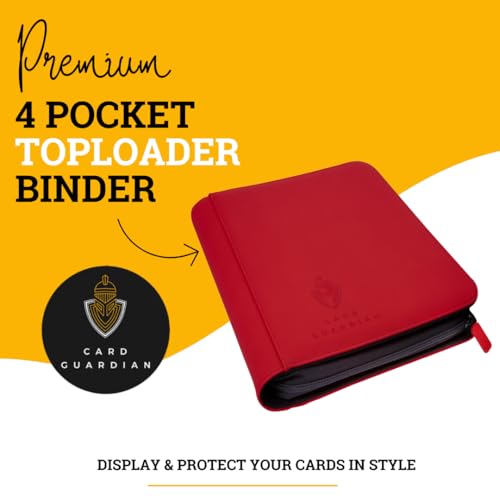 Card Guardian - Toploader 4 Pocket Premium Binder with Zipper for 160 Cards - Side Loaded Pockets - Compatible with Sports and Trading Cards TCG (Red) - color: Red