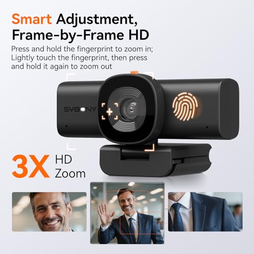 SVBONY 2K Webcam for PC with Low-Light 3D Noise Reduction for Remote Work | with Low-Light 3D Noise Reduction&Dual AI-Noise Canceling Mics, Privacy Cover, USB A-to-C, 3X Digital Zoom, with Tripod