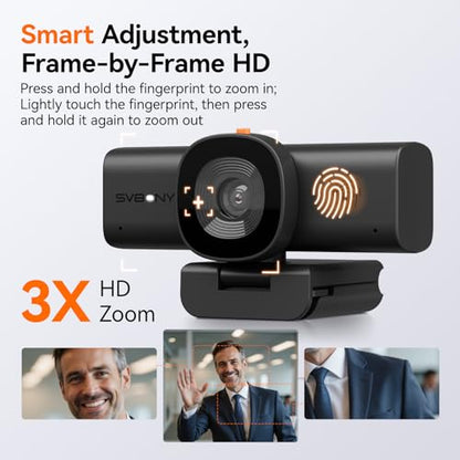 SVBONY 2K Webcam for PC with Low-Light 3D Noise Reduction for Remote Work | with Low-Light 3D Noise Reduction&Dual AI-Noise Canceling Mics, Privacy Cover, USB A-to-C, 3X Digital Zoom, with Tripod
