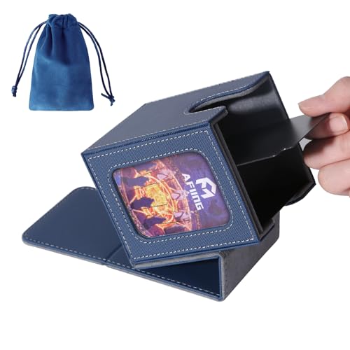 AFIING MTG Deck Box for Commander Display,Card Deck Box Fits 100 Double Sleeved Cards, Magic Commander TCG Card Storage with 2 Dividers,Dice Bag and 1 Toploader(Blue/Grey) - color: Commander Blue Grey