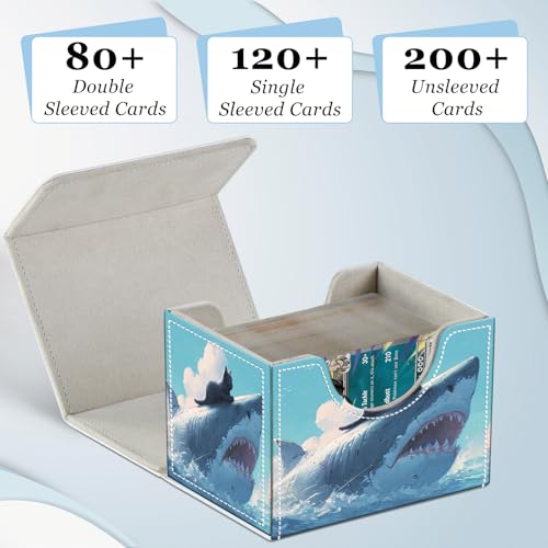 Commander Deck Box for Trading Cards - Fits 100+ Double Sleeved Cards, PU Leather MTG TCG Storage Case with Strong Magnetic Closure, Cat and Mechanical Shark - color: Cat and Mechanical Shark