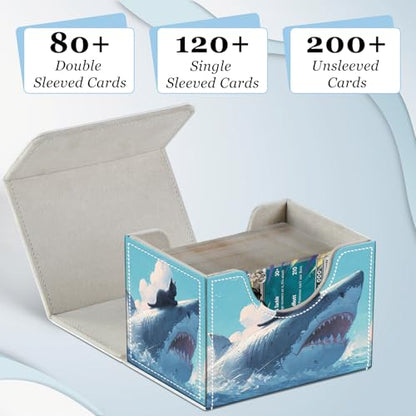 Commander Deck Box for Trading Cards - Fits 100+ Double Sleeved Cards, PU Leather MTG TCG Storage Case with Strong Magnetic Closure, Cat and Mechanical Shark - color: Cat and Mechanical Shark