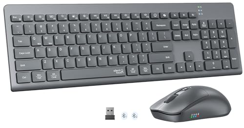 MEETION Wireless Keyboard and Mouse, Silent Bluetooth Keyboard Mouse Set, 2.4G/Bluetooth Full-Sized Computer Keyboard, Gray - color: Gray