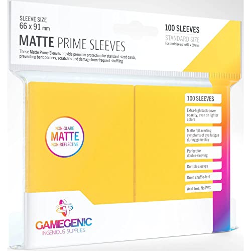 Matte Prime Standard-Sized Card Sleeves | 100 Pack of 66 mm by 91 mm Card Sleeves | Premium Quality Card Game Holder | Use with TCG and LCG Games | Yellow Color | Made by Gamegenic - color: Yellow, size: 66 x 91 mm