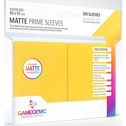 Matte Prime Standard-Sized Card Sleeves | 100 Pack of 66 mm by 91 mm Card Sleeves | Premium Quality Card Game Holder | Use with TCG and LCG Games | Yellow Color | Made by Gamegenic - color: Yellow, size: 66 x 91 mm