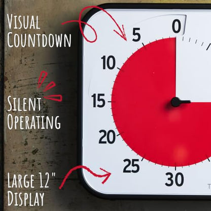 TIME TIMER 12 inch Visual Timer 60 Minute Kids Desk Countdown Clock with Dry Erase Activity Card, Also Magnetic for Classroom, Homeschooling Study Tool, Task Reminder, Home and Kitchen Timer - color: Black & Red, size: 12 Inch