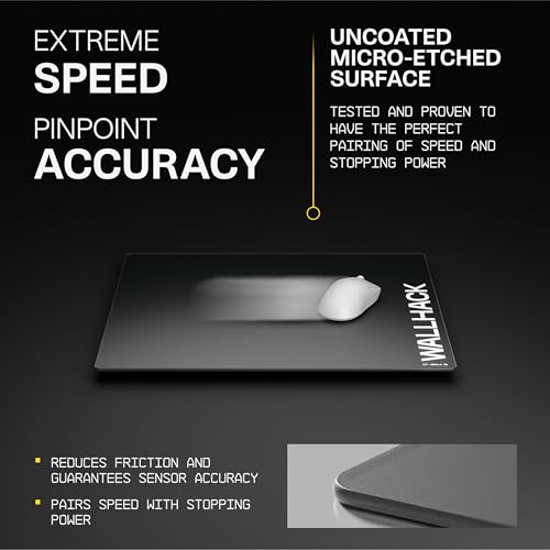 Wallhack SP-004A Glass Gaming Mouse Pad, Medium 15.4x17.7 in, Black | Tempered Glass Mousepad For FPS & Esports, Compact Precision Surface With Smooth Tracking & Non-Slip 60A Silicone Base - color: SP-004A Compact | Black