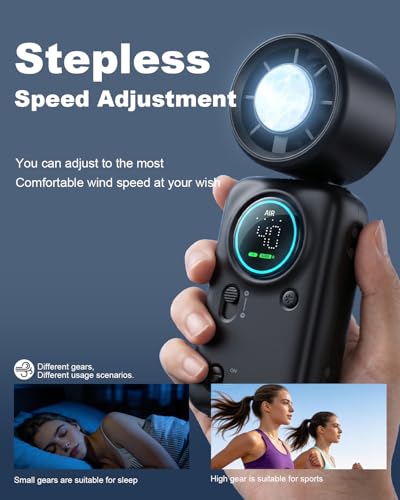 Portable Handheld Fan, Ice Cooling Turbo Fan, 20000 RPM Handheld Personal Fan, Rechargeable 20H, Stepless Speed + LED Display – Mini Pocket Fan Travel Gift for Outdoor / Office / Home Watching Game - color: Black