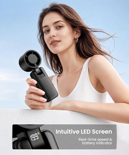 2 Pack Portable Mini Handheld Fan, 199-Level Stepless Speed,Black | 4000mAh Rechargeable Battery, Quiet, LED Digital Display, Personal Cooling Turbo Fan for Travel, Office, Makeup & Concerts - color: Black