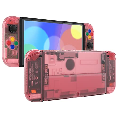 eXtremeRate DIY Full Set Shell for Nintendo Switch OLED, Replacement Console Back Plate & Kickstand, Custom NS Controller Housing with Full Set Buttons for Nintendo Switch OLED - Clear Cherry Pink - color: Clear Cherry Pink