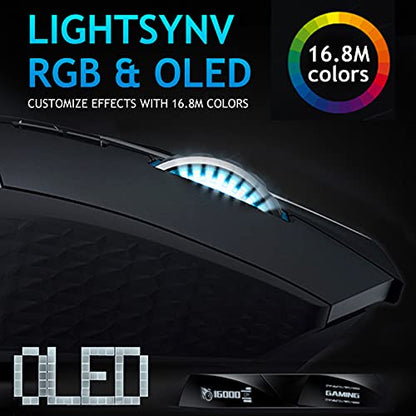 RAPOO VT900 Wired Gaming Mouse, 16K DPI Optical Sensor, IR Optical Gaming Mouse, Customize OLED Display Ergonomic Mouse, Onboard Memory with 10 Programmable Buttons, Adjustable Counter Weight, Black