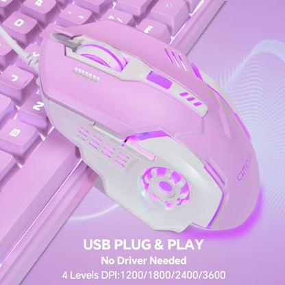 CHONCHOW LED Keyboard and Mouse Combo,Wired 87 Key | Mechanical Feel Anti-ghosting Backlight Keyboard with Multimedia Keys for Windows, Mac Desktop/Laptop/PC (Purple) - color: Purple