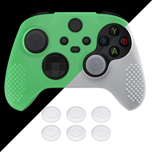 eXtremeRate PlayVital Glow in Dark - Green 3D Studded Edition Anti-Slip Silicone Cover Skin for Xbox Series X/S Controller, Rubber Case Protector for Xbox Core Wireless Controller with Thumb Grip Caps - color: Glow in Dark - Green