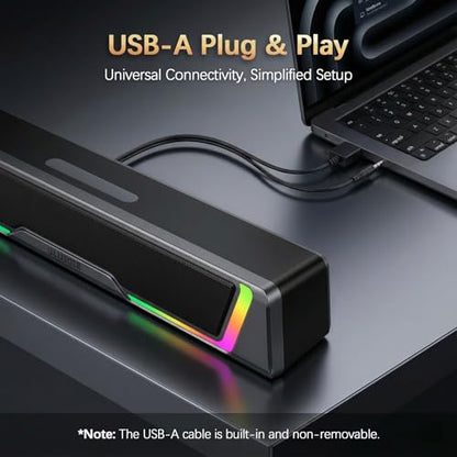 Bluedee Computer Speakers for Desktop PC, AUX Wired Computer Sound Bar | USB Powered, Plug & Play, PC Speakers for Desktop & Laptop, RGB lights, Inline-Controlled, Compact Design, Gaming Speakers