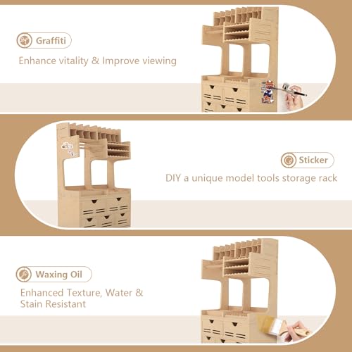 Bucasso Plastic Model Paint Rack Tool Storage All-in-One Modeling Tool Storage Rack Drawer Parts Storage Rack MDF Material Pliers/Files/Brush/Tweezers/Paint Storage Assembly Workstation GK Plus