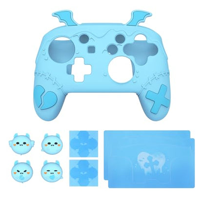 PlayVital Gothic Imp Series Cute Silicone Case for Nintendo Switch Pro Controller with 4 Thumb Grip & 2 Sticker, Non-Slip Anti-Scratch Protective Silicone Skin Cover - Aqua Blue - color: Aqua Blue
