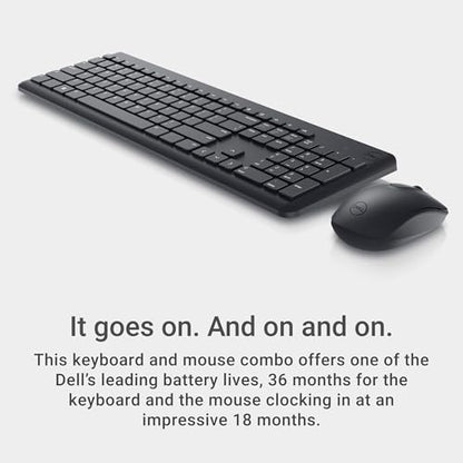 Dell Wireless Keyboard and Mouse KM3322W | USB Receiver, 2.4 GHz, Optical Sensor, 1000 DPI, AES-128 Encryption, AA Battery, 2 AAA Batteries, Black