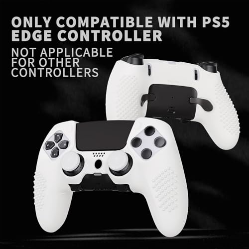 PlayVital 3D Studded Edition Anti-Slip Silicone Cover Case for ps5 Edge Controller, Soft Rubber Protector Skin for ps5 Edge Wireless Controller with 6 Thumb Grip Caps - White - color: White