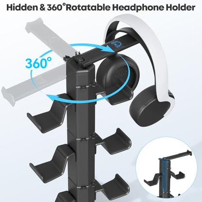 Gaming Controller & Headset Holder Stand for Desk, with Charger Cable Organizer Headphone Stand for PS5/ Xbox/ PS4/ Switch, Metal Base Controller Hook for Storage with 360° Rotatable Hanger- 6 Tiers - size: 6 Tiers