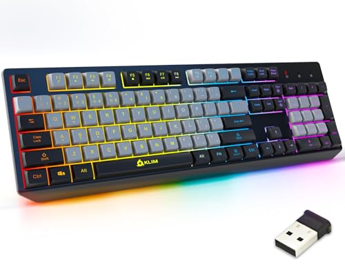 KLIM Chroma Wireless Keyboard – RGB Backlit Gaming, Rechargeable Battery, PC Keyboard, Durable & Water-Resistant, Compatible with PS4, PS5 & Mac - Black - color: Grey black