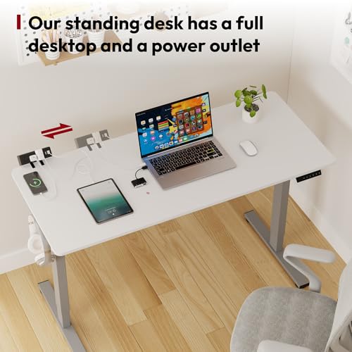 SANODESK Electric Standing Desk with Desk Clamp Power Strip 40"x 24" Whole-Piece Desktop Height Adjustable Stand Up Desk with Cable Management Sit Stand Home Office Desk Silver Frame/White Top - color: Silver Frame+white Top, size: 40"x24"