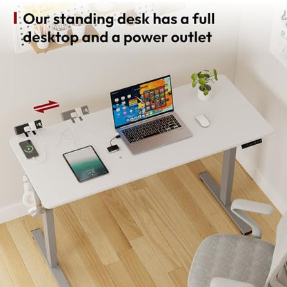 SANODESK Electric Standing Desk with Desk Clamp Power Strip 40"x 24" Whole-Piece Desktop Height Adjustable Stand Up Desk with Cable Management Sit Stand Home Office Desk Silver Frame/White Top - color: Silver Frame+white Top, size: 40"x24"