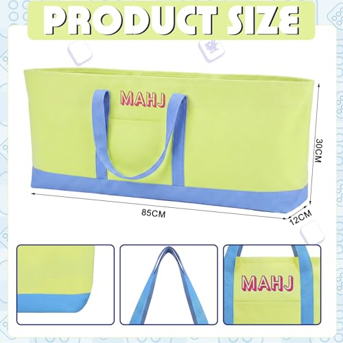 Mahjong Bag for Tiles and Racks Empty American Mahjong Tiles Carrying Tote 31.5 x 12 x 4 Inch Canvas Tile Game Accessory Gift for Pusher Rack Mat Carrying, Case Only(Blue and Lime Green) - color: Blue and Lime Green