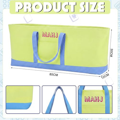 Mahjong Bag for Tiles and Racks Empty American Mahjong Tiles Carrying Tote 31.5 x 12 x 4 Inch Canvas Tile Game Accessory Gift for Pusher Rack Mat Carrying, Case Only(Blue and Lime Green) - color: Blue and Lime Green