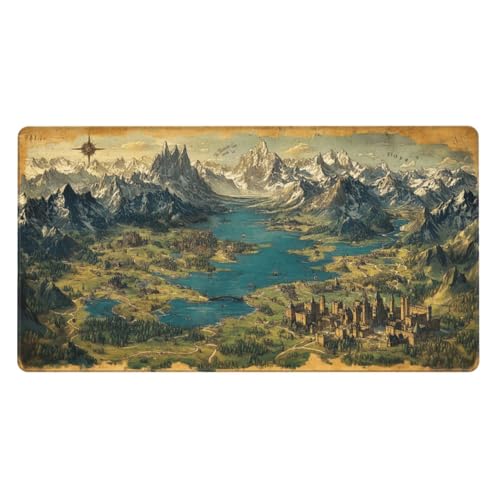 MTG Playmat Mysterious World in Aged map TCG Mat Board Game Card Game Trading Card Game Play Mat Desk Pad Stitched Edges Smooth Surface Rubber Base 23.5x13.7in