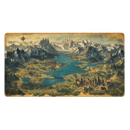 MTG Playmat Mysterious World in Aged map TCG Mat Board Game Card Game Trading Card Game Play Mat Desk Pad Stitched Edges Smooth Surface Rubber Base 23.5x13.7in