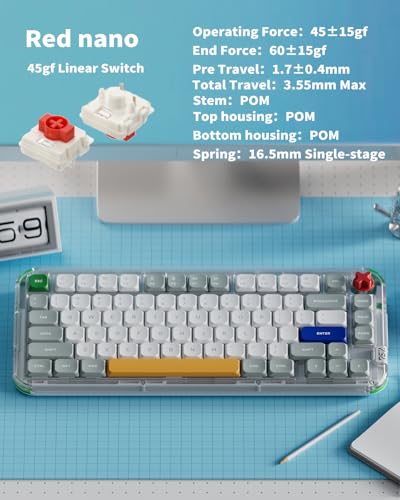 nuphy Kick75 Wireless Low Profile Mechanical Keyboard with Volume Knob,75% Hot Swappable Gaming Keyboard,80 Keys RGB Backlit with PBT Keycaps, Support BT/2.4G/USB-C (Red Nano Switch) - size: Red nano Switch