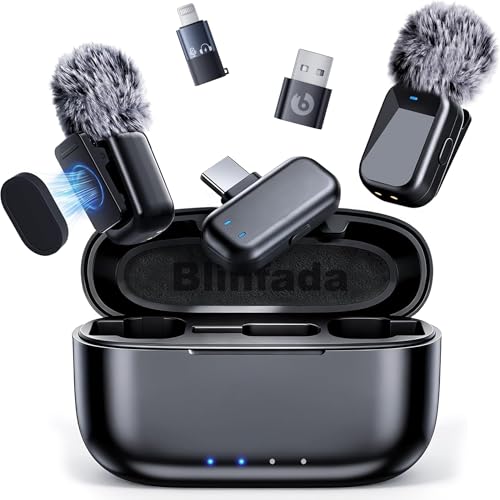 Mini Wireless Lavalier Microphone for iPhone Android Camera, Dual Channel Wireless Microphones with AI Noise Cancellation, 328ft Range, 36H Battery Case, Type-C, Lightning & USB Plug & Play - color: Black