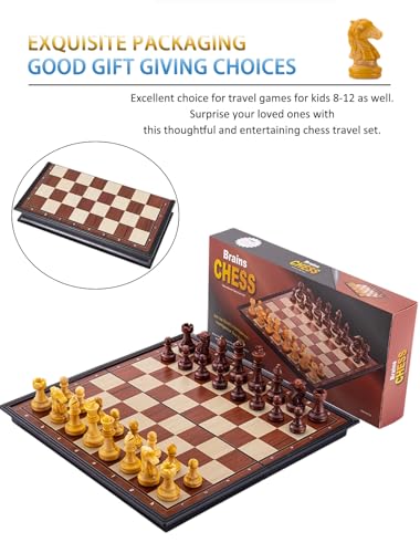 Chess Sets Magnetic Board Games - 9.5 Inches Travel Chess Set for Teenager & Adults, Wooden-Style Folding Portable Chess Gifts Classic 2-Player Strategy Family Game for Beginner and Professional - color: Wooden-style, style: Small / 9.5Inch