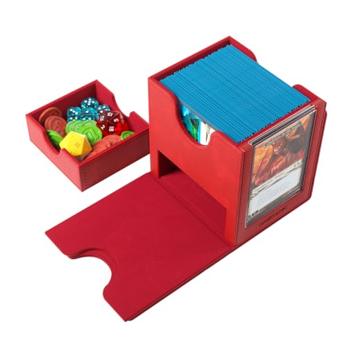 Gamegenic Sidekick Pro 100+ XL Convertible - Premium Deck Box with Secure Card Storage, UV Protected Slide Card Case, Display Top Card, Extra Token Drawer, Magnetic Closure, Red Color, Made - color: Red