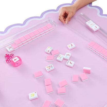 160 Pink American Printed Mahjong Game Set with Carrying Bag and Accessories, 1.2’’ Mahjong Tile Set - style: 2-Pink
